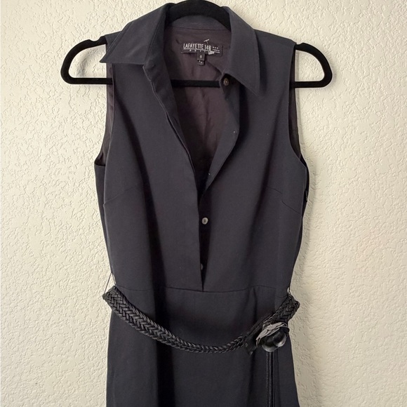 Lafayette 148 Dress Women Size 6 Sleeveless Midi Shirt Dress shirt Belt in Black - Picture 7 of 9